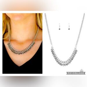 Glow And Grind  Silver/Hematite Rhinestone Necklace and Earring Set